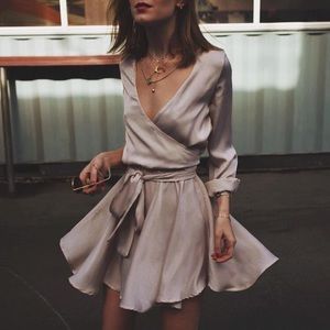 Princess Polly Blush Satin Wrap Swing Dress